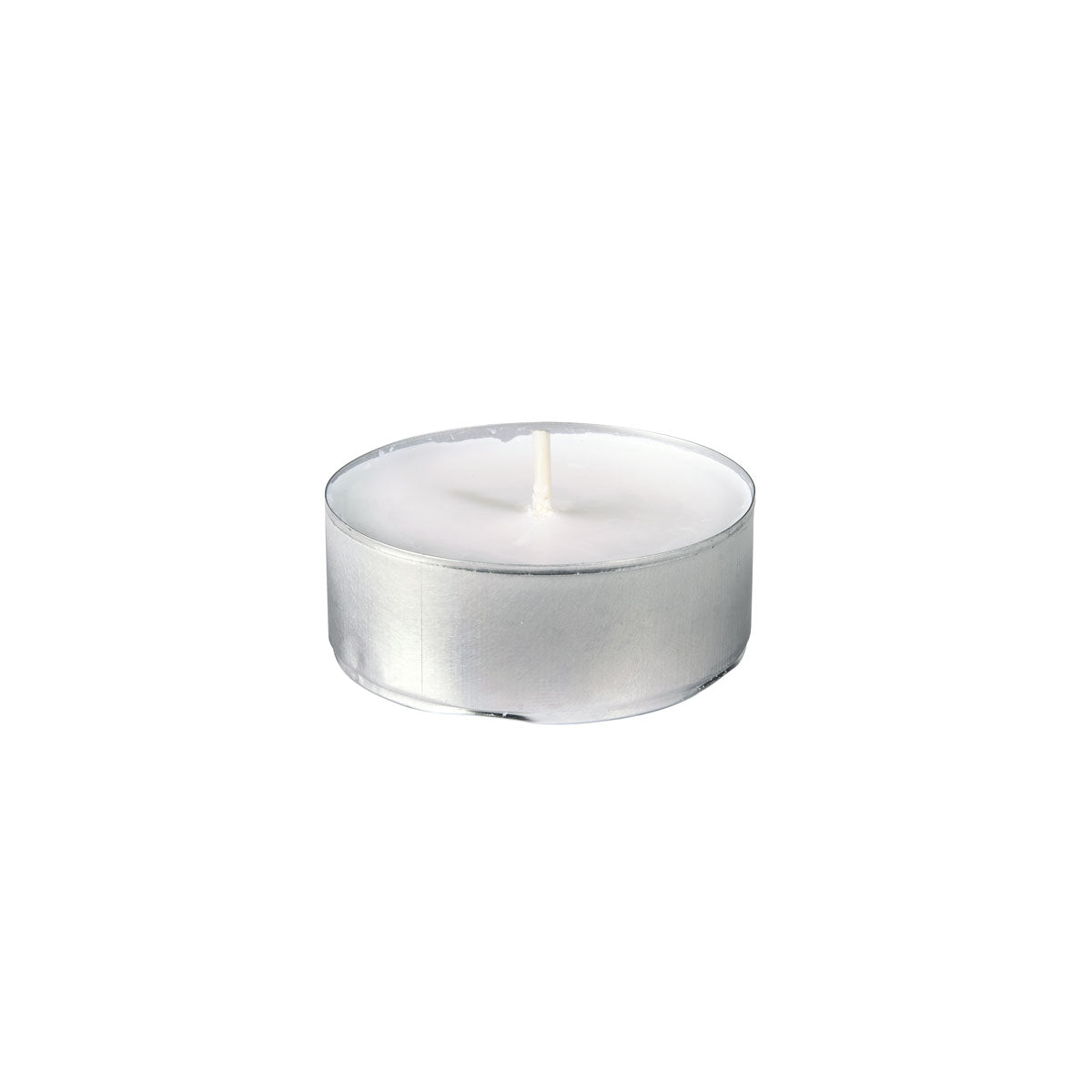 Le candele Duni GmbH Rechaud 60 mm, bianche, ideali per buffet e feste, vengono in una confezione da 20 pezzi. Ogni tealight in un portacandele di metallo argentato offre 10 ore di combustione ed è raffigurato su uno sfondo bianco semplice.