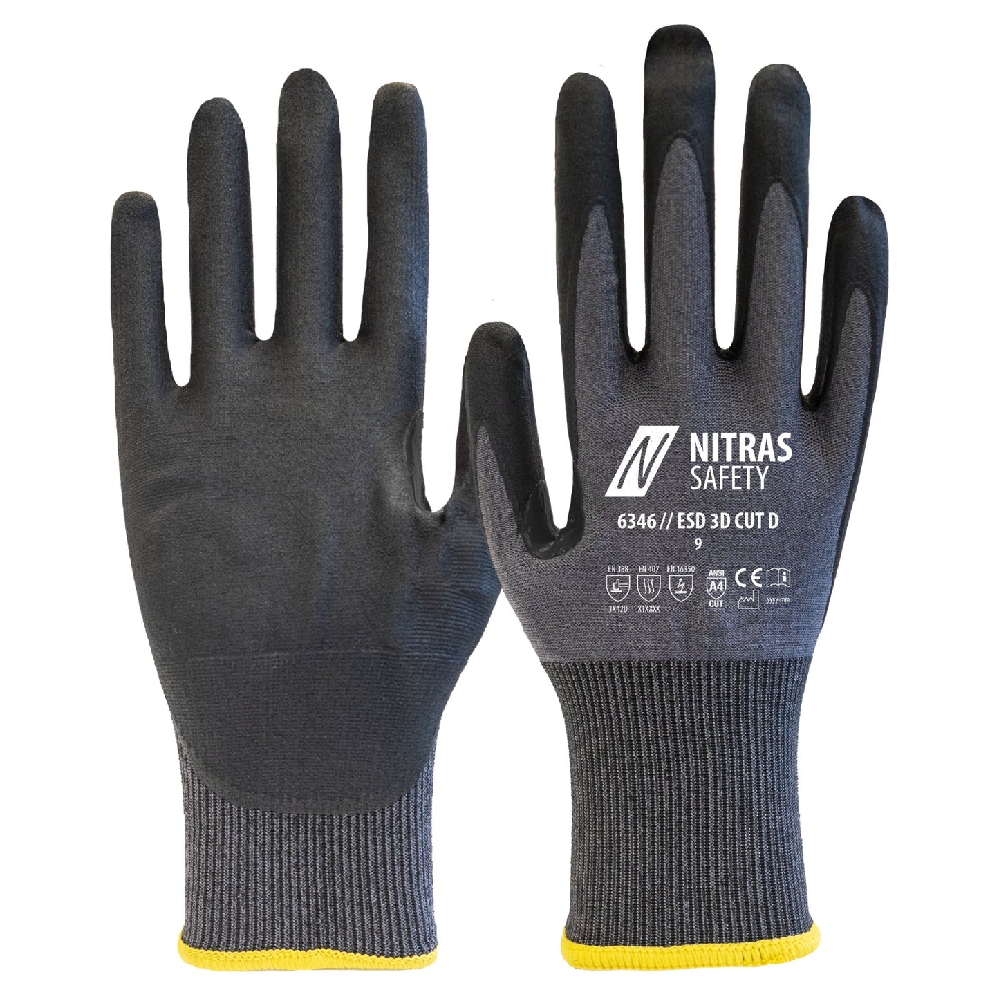NITRAS ESD 3D CUT D, guanti di protezione dal taglio, grigio/nero