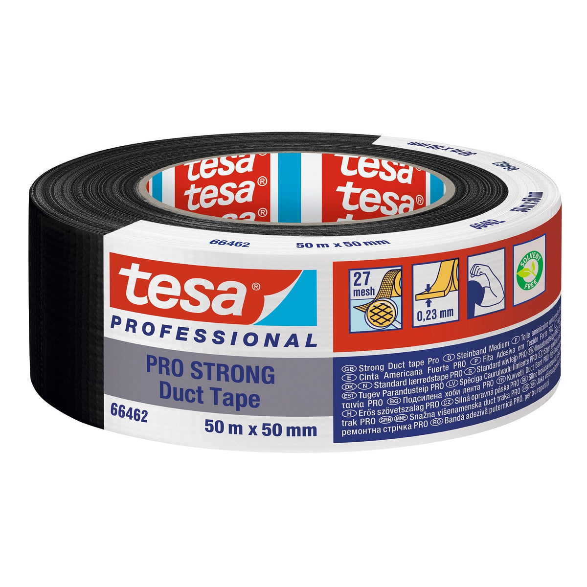 tesa PRO 66462PRO STRONG >60% recycelter Kunststoff Klebeband, schwarz 50 m x 50 mm