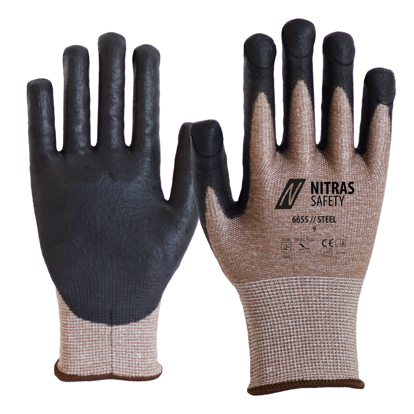 NITRAS STEEL, guanti anti-pugnalata, marrone/nero