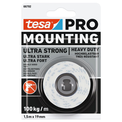 tesa PRO 66792 Mounting Ultra strong Montageband, weiß 1,5 m x 19 mm