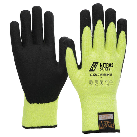 NITRAS TAEKI WINTER CUT, guanti antitaglio, giallo neon / nero
