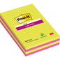 Una confezione di Post-it® Super Sticky Notes in formato grande della 3M Deutschland GmbH, righe, 127 x 203 mm, vari colori, 45 fogli per blocco, 4 blocchi per confezione. Realizzato con carta certificata 100% PEFC.