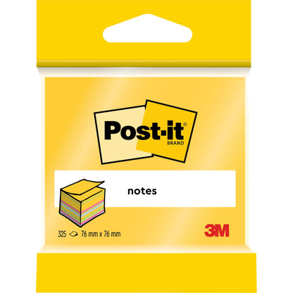 Una confezione di cubi Post-it® Notes 3M (76x76 mm, 450 fogli per blocco, 100% PEFC) della 3M Deutschland GmbH è dotata del logo, l'immagine di note impilate, "Notes" e un imballaggio giallo.