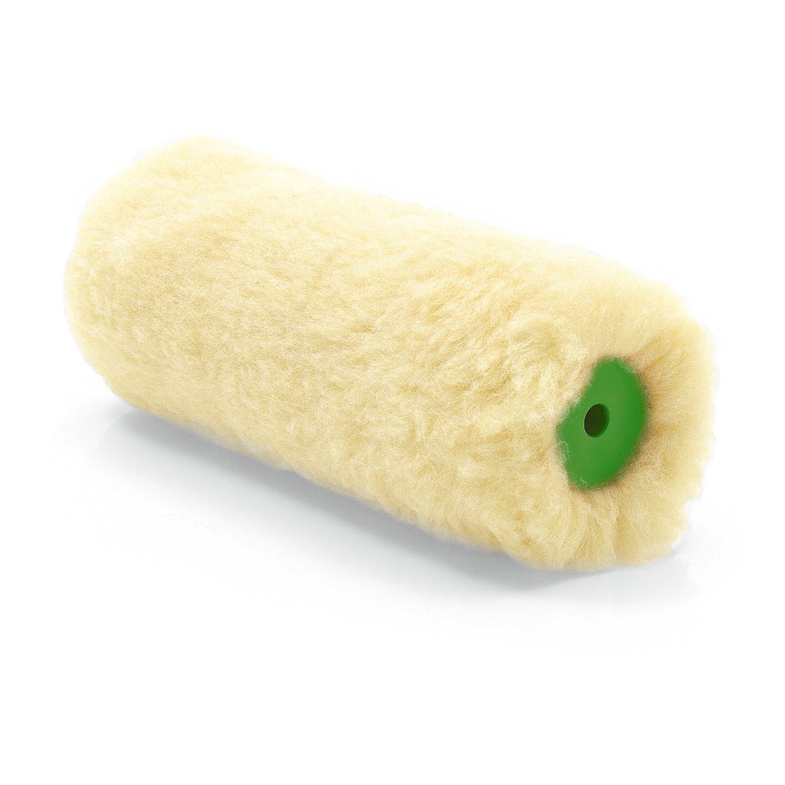 Primo piano di un rullo universale Vestan Nölle Profi Brush da 18 cm, altezza del pelo 22 mm (1 pezzo) di Nölle Profi Brush Bürsten- & Pinseltechnik e.K., con nucleo in plastica verde, raffigurato su una superficie bianca.