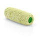 Un rullo per pittura Nölle Profi Brush in pelliccia di agnello da 18 cm, altezza pelo 18 mm di Nölle Profi Brush Bürsten- & Pinseltechnik e.K., con una struttura morbida giallo-verde e un nucleo verde, si trova su una superficie bianca.