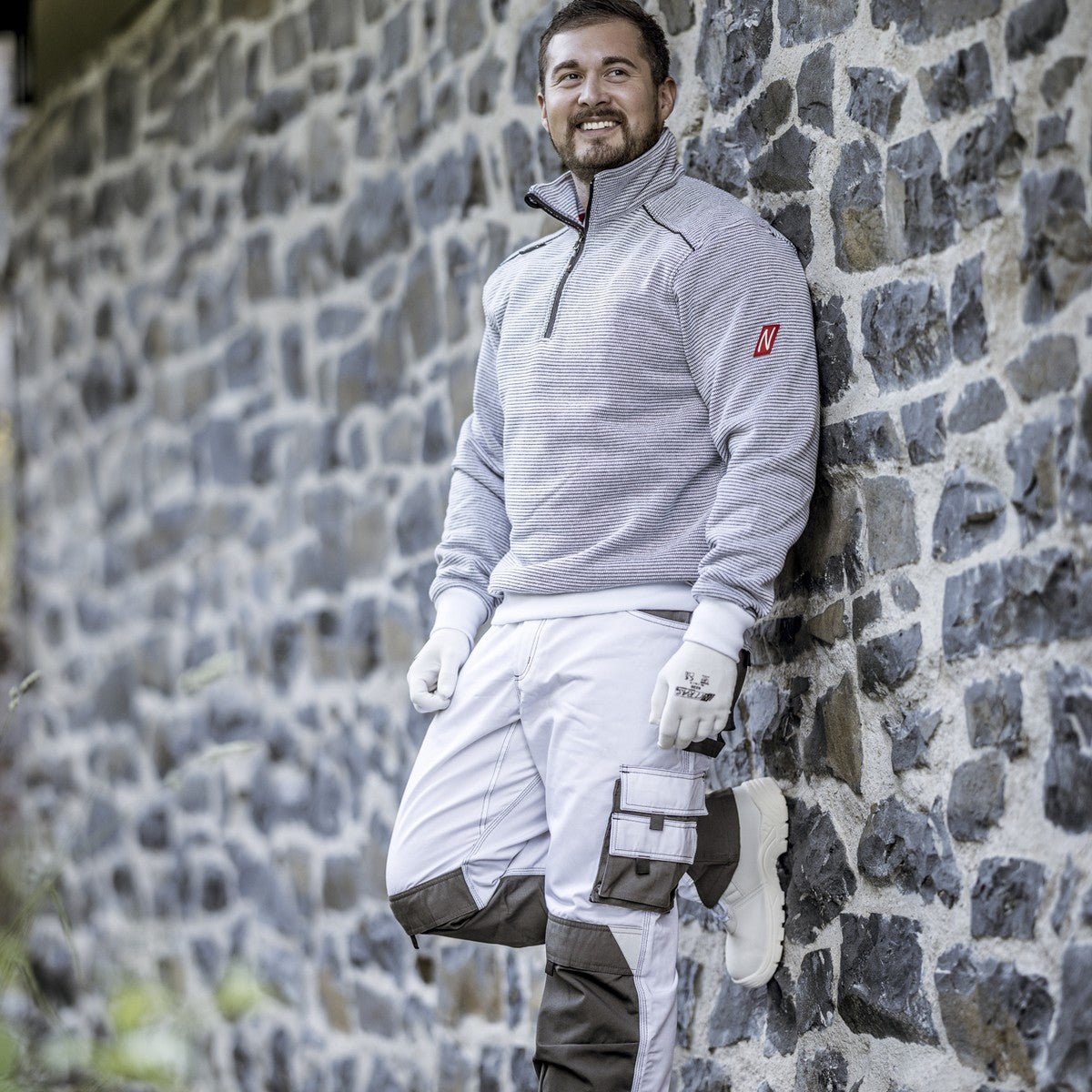 NITRAS MOTION TEX PLUS, pantaloni da lavoro, lunghi, bianco/grigio