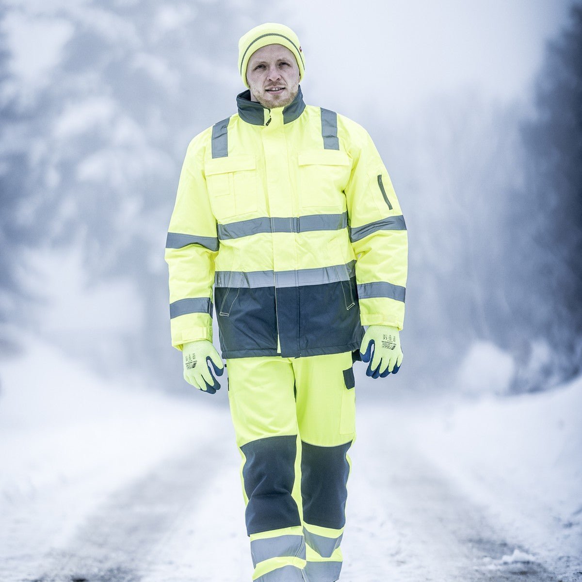NITRAS MOTION TEX VIZ, parka alta visibilità, giallo neon / blu navy