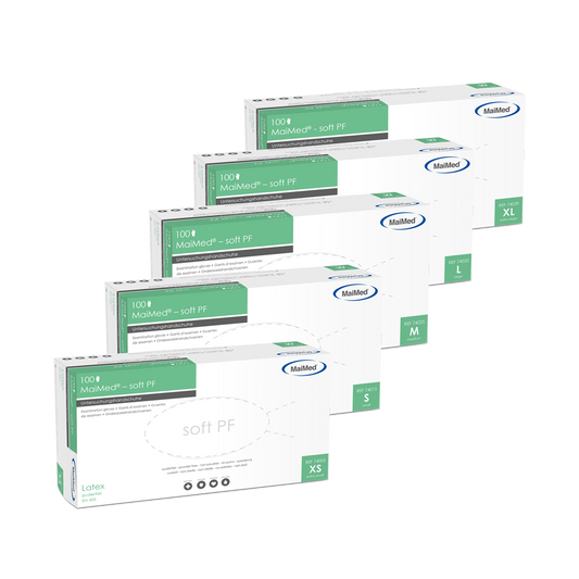 Guanti da esplorazione in lattice MaiMed-soft PF non sterili senza polvere 100 pezzi/scatola
