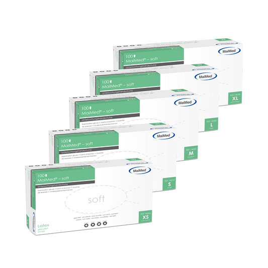 Guanti da esplorazione in lattice morbido MaiMed, non sterili, con polvere, 100 pezzi/scatola