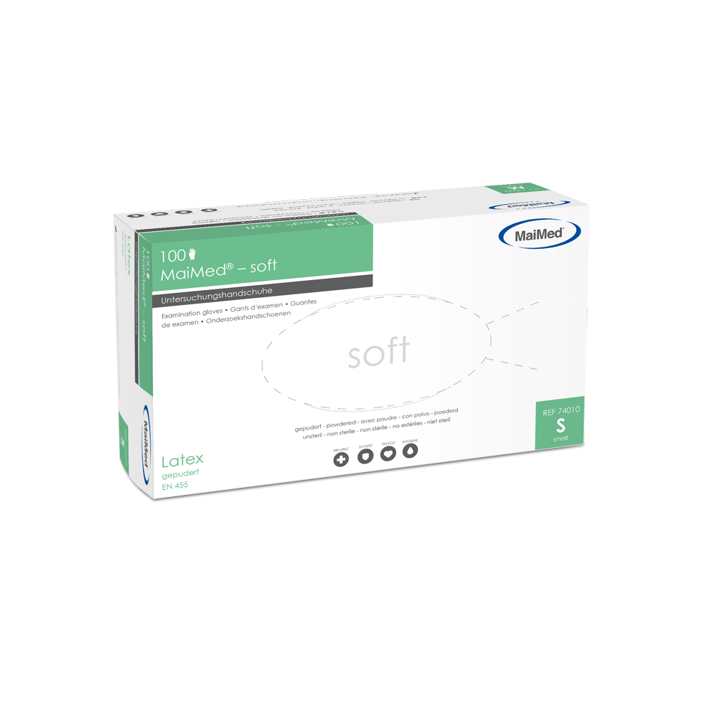 Guanti da esplorazione in lattice morbido MaiMed, non sterili, con polvere, 100 pezzi/scatola