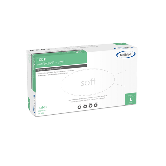 Guanti da esplorazione in lattice morbido MaiMed, non sterili, con polvere, 100 pezzi/scatola
