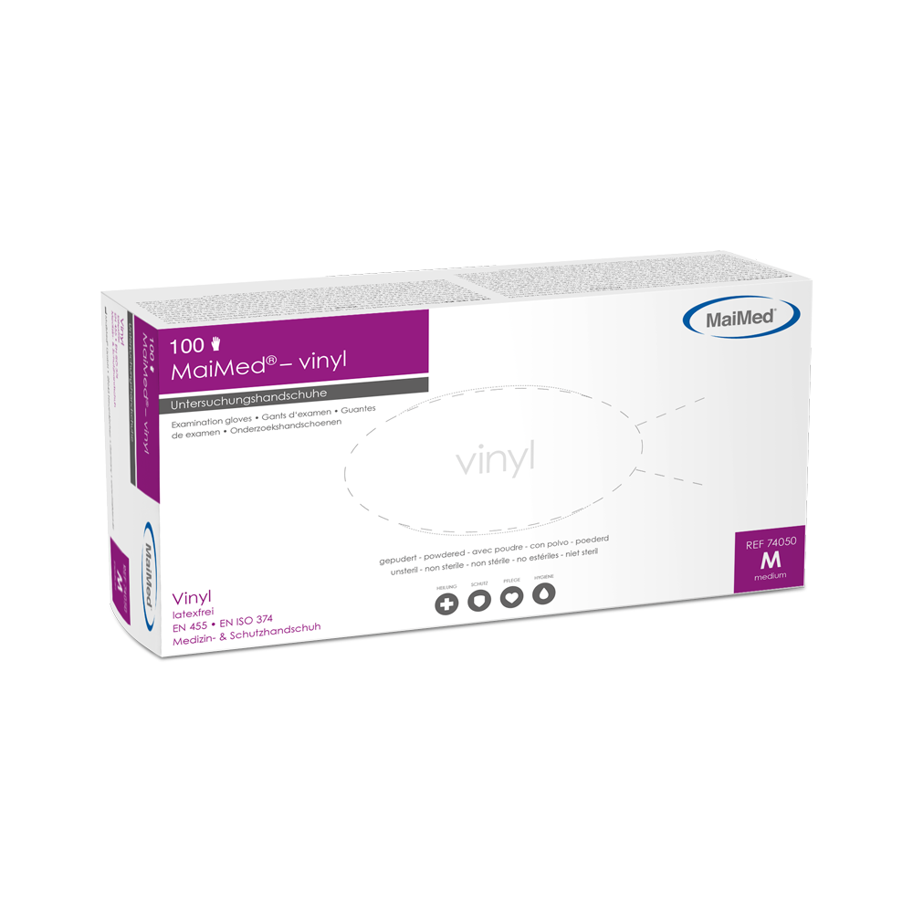 Guanti da esplorazione in vinile MaiMed, non sterili, con polvere, 100 pezzi/scatola
