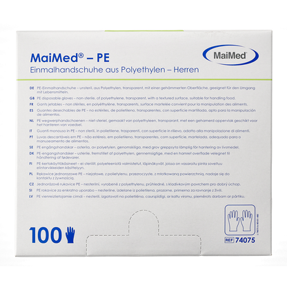 Guanti monouso MaiMed-PE in PE, non sterili, 100 pezzi/scatola