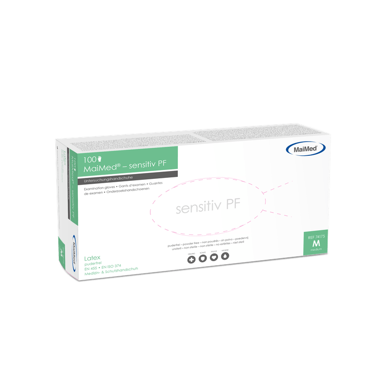 Guanti da esplorazione in lattice sensibili MaiMed, non sterili, senza polvere, 100 pezzi/scatola