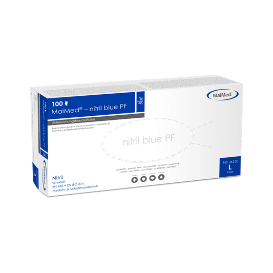 MaiMed-blu nitrile PF Blu, non sterile, polvere. Guanti senza lattice 100 pezzi/scatola