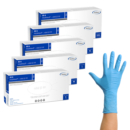 Guanti protettivi MaiMed blu in nitrile, non sterili, senza polvere, spessore 8mil 50 pezzi/scatola