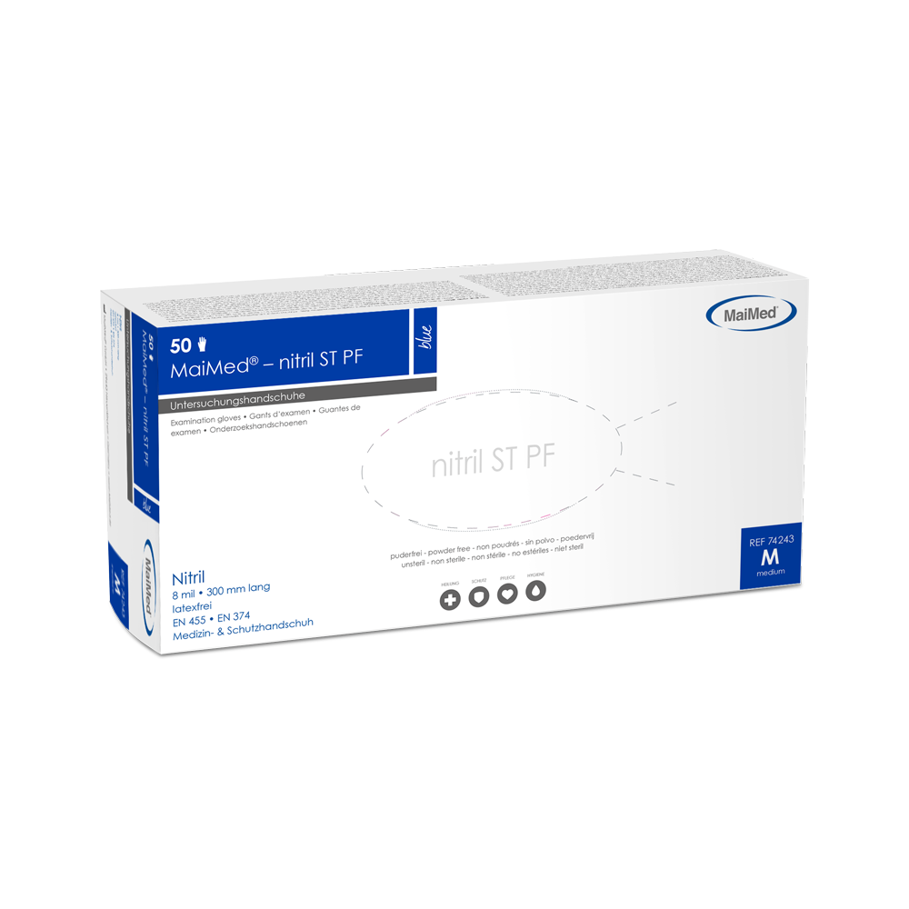 Guanti protettivi MaiMed blu in nitrile, non sterili, senza polvere, spessore 8mil 50 pezzi/scatola