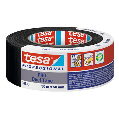 tesa PRO 74613 Duct Tape >60% Recycled Plastic, 50 m x 50 mm schwarz