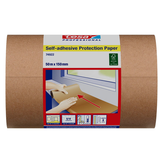 tesa Professional 74922 Carta protettiva autoadesiva, color camoscio, 50 m x 150 mm