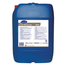 Un grande contenitore di plastica blu da 20L "Clax Sonril conc40A1 Candeggina all'ossigeno" della Diversey Deutschland GmbH & Co. OHG, con istruzioni d'uso e di sicurezza - ideale come candeggina all'ossigeno per biancheria bianca splendente e macchie ostinate.