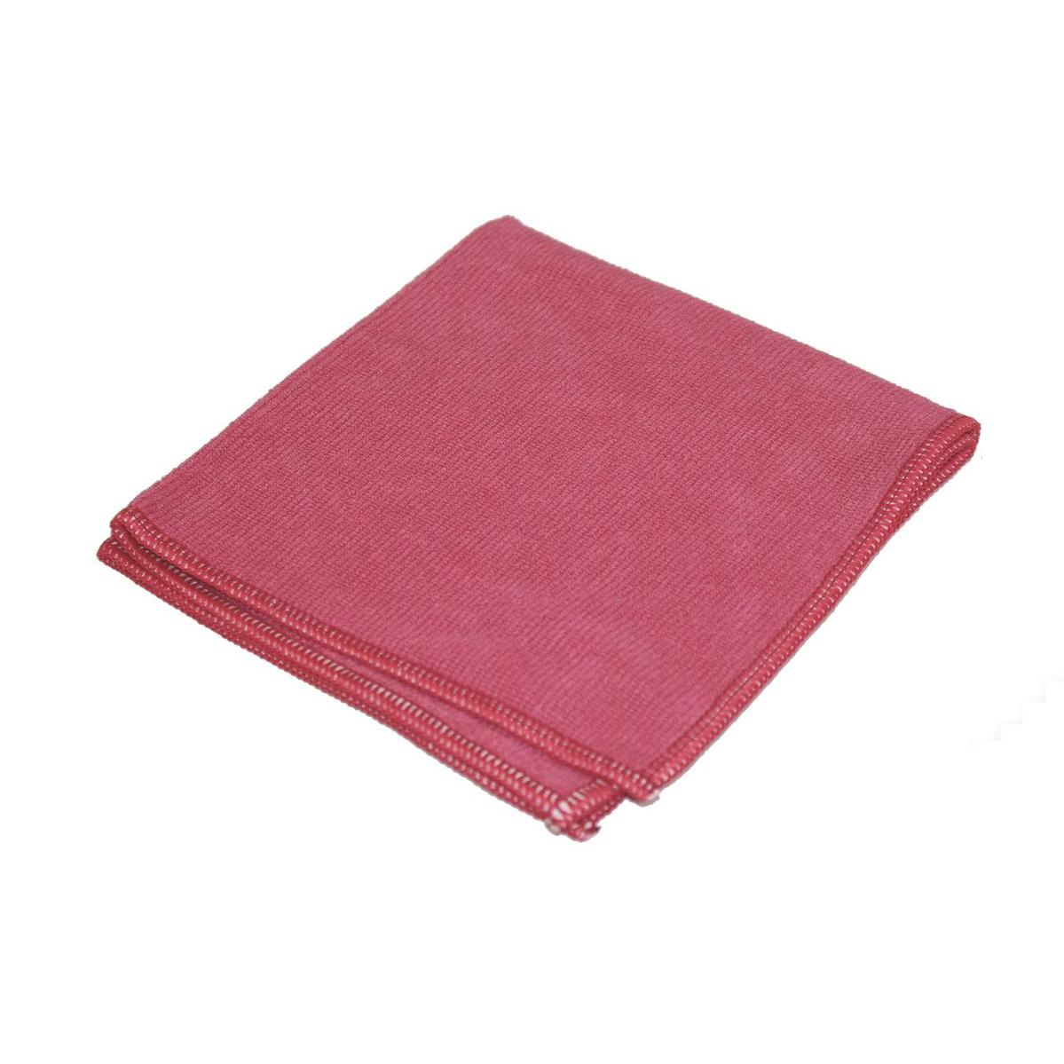 Un panno di pulizia rosso TASKI Jonmaster Ultra Cloth XL 40 x 40 cm di Diversey Deutschland GmbH & Co. OHG è ordinatamente piegato su sfondo bianco, con i bordi overlock visibili che evidenziano il design in microfibra resistente.