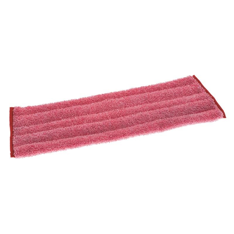 Il mop in microfibra TASKI Jonmaster Ultra Damp, rosso di Diversey Deutschland GmbH & Co. OHG è un pad rettangolare rosso con strisce longitudinali leggermente rialzate per la pulizia igienica in ambienti professionali, raffigurato su sfondo bianco.