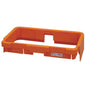 Una cornice di copertura TASKI Nano arancione (75-110L) di Diversey Deutschland GmbH & Co. OHG, progettata per il supporto per secchio di panni Nano 75-110L (doppio supporto 7518886), dispone di fessure, un ritaglio e un'etichetta con codice a barre in un angolo su sfondo bianco.