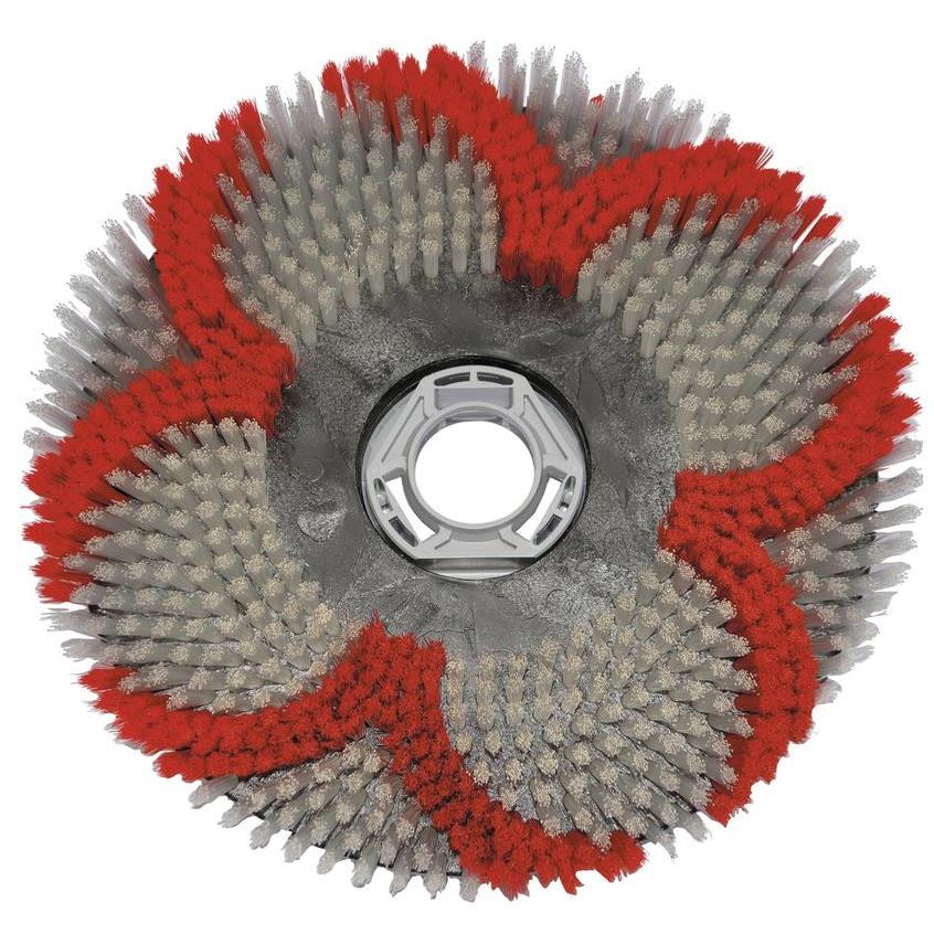 La spazzola per scrubber per risparmio idrico Diversey (38 cm) per swingo XP R ha setole grigie, una spirale di setole rosse e un mozzo centrale in plastica - ideale per la pulizia ecologica. Venduta come 1 pezzo per confezione.