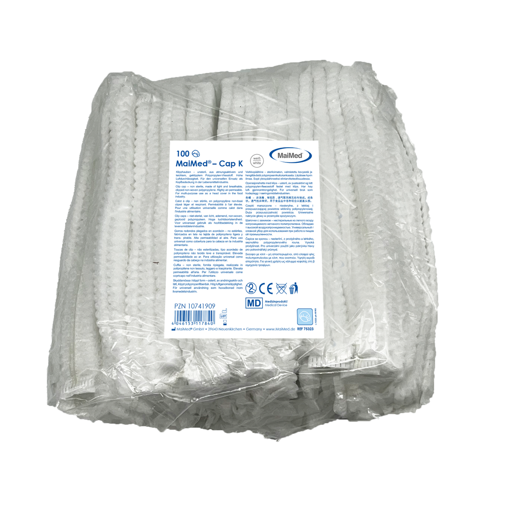 MaiMed-Cap K, cappuccio con clip in PP, 100 pezzi/sacchetto