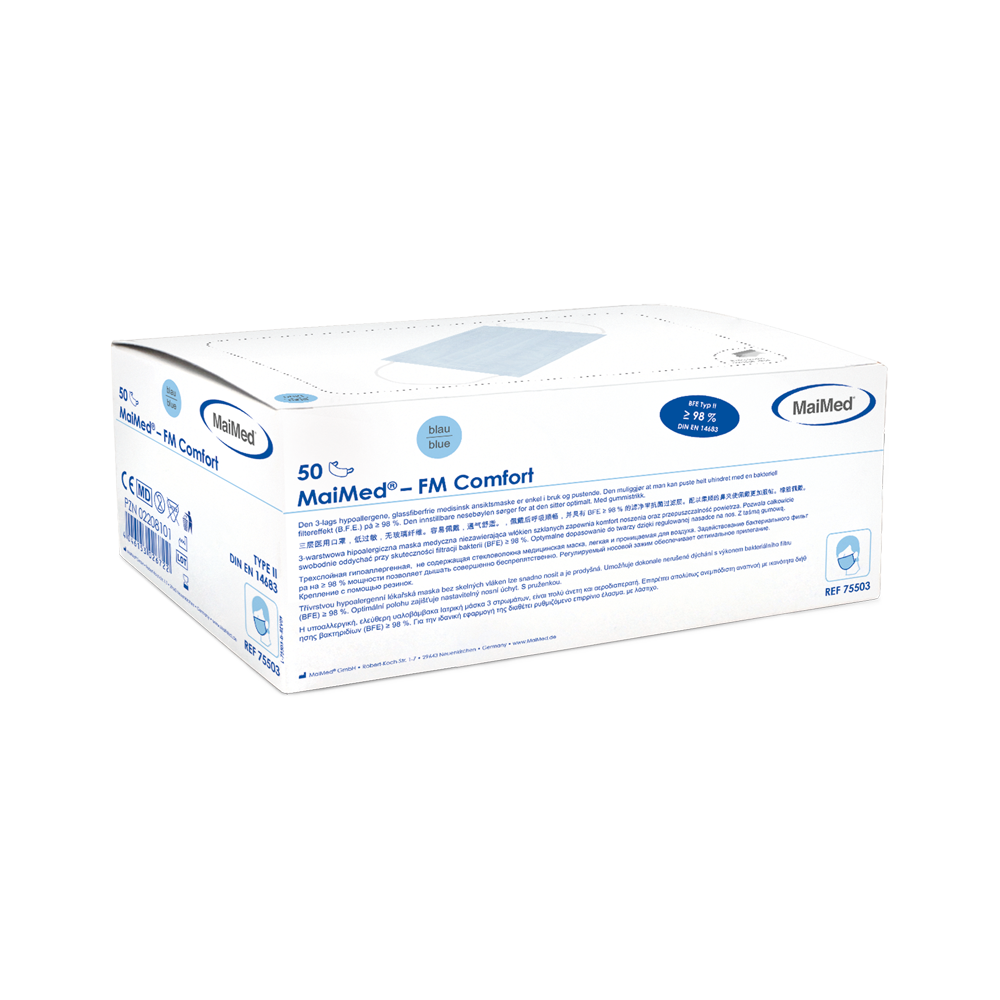 Mascherina chirurgica MaiMed-FM Comfort, non sterile, 3 veli, 50 pezzi/scatola