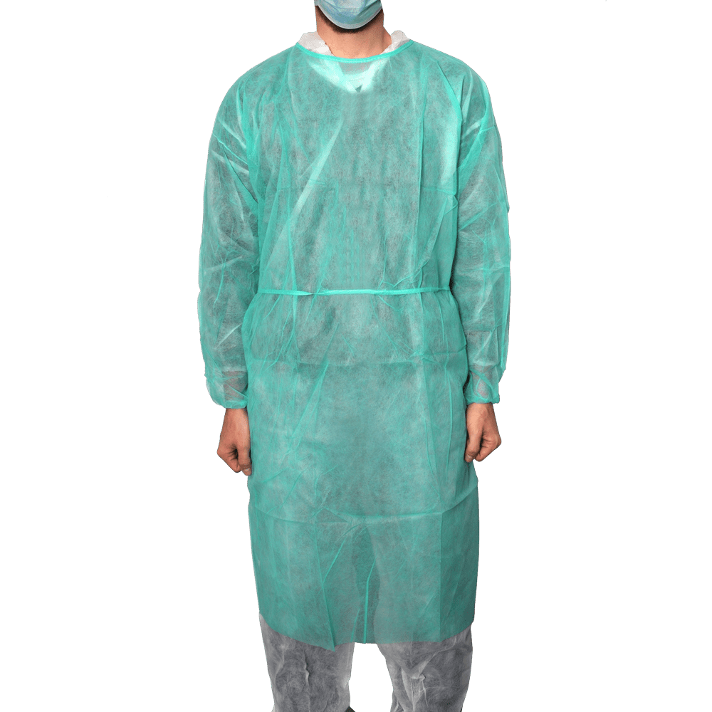 MaiMed-Coat Protect, camice protettivo in pile, verde non sterile, polsini elastici, lunghezza 120 cm, 10 pezzi | Confezione (10 pezzi)