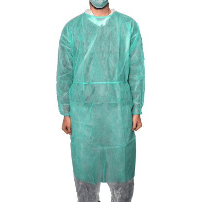MaiMed-Coat Protect, camice protettivo in pile, verde non sterile, polsini elastici, lunghezza 120 cm, 10 pezzi | Confezione (10 pezzi)