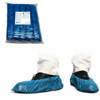 MaiMed-Cover Copriscarpe in PE Copriscarpe monouso in PE, blu, 100 pezzi/confezione. | Confezione (100 pezzi)