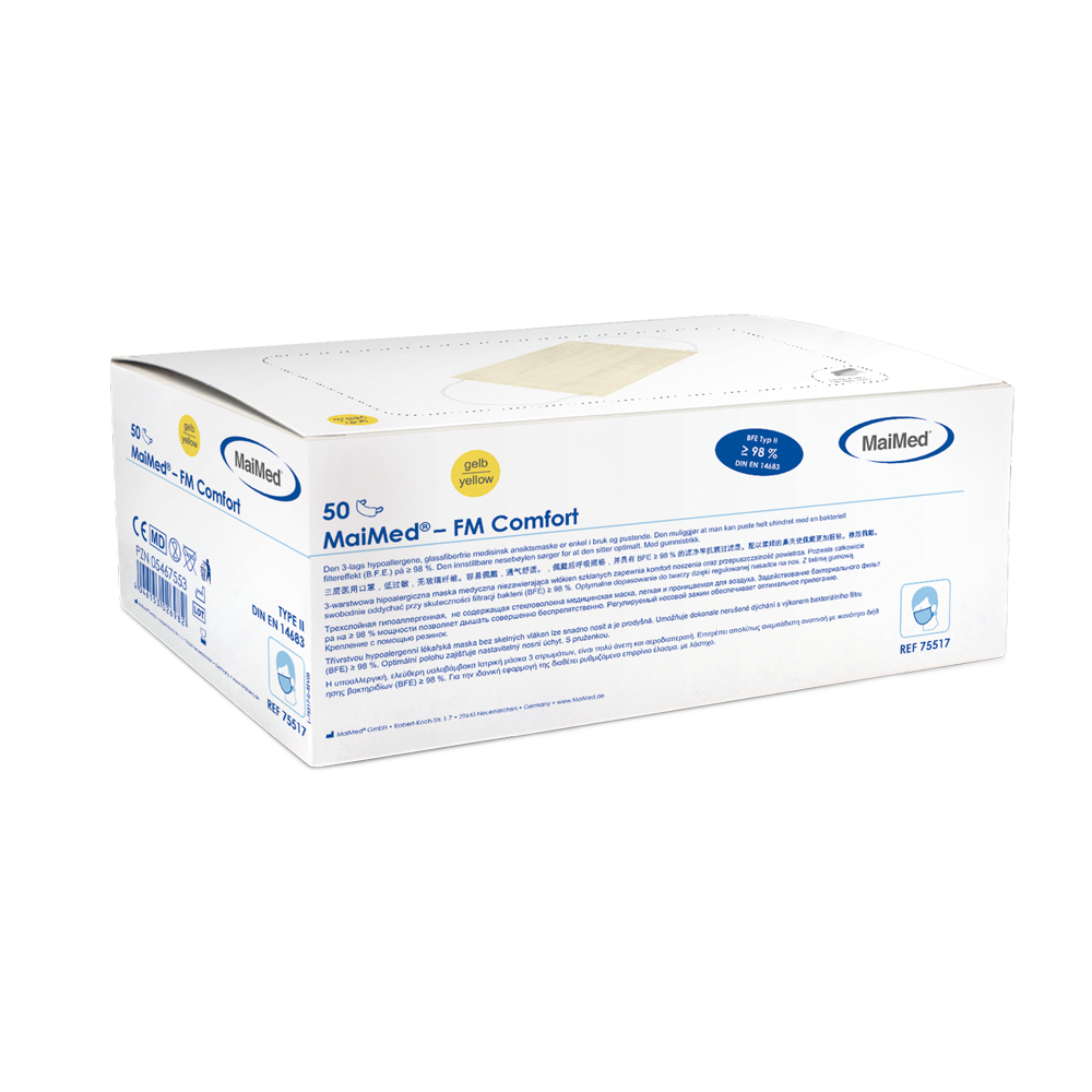 Mascherina chirurgica MaiMed-FM Comfort, non sterile, 3 veli, 50 pezzi/scatola