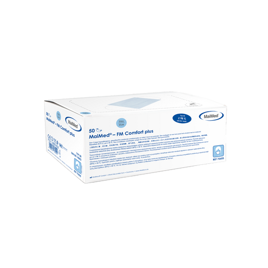 MaiMed-FM C plus., maschera, unst. con maschera chirurgica in gomma, non sterile, 3 veli, blu, 50 pz./scatola | Scatola (50 pezzi)