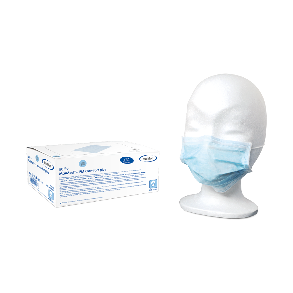 MaiMed-FM C plus., maschera, unst. con maschera chirurgica in gomma, non sterile, 3 veli, blu, 50 pz./scatola | Scatola (50 pezzi)