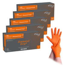 Guanto in nitrile MaiMed-Diamond Grip+ arancione, non sterile, privo di lattice