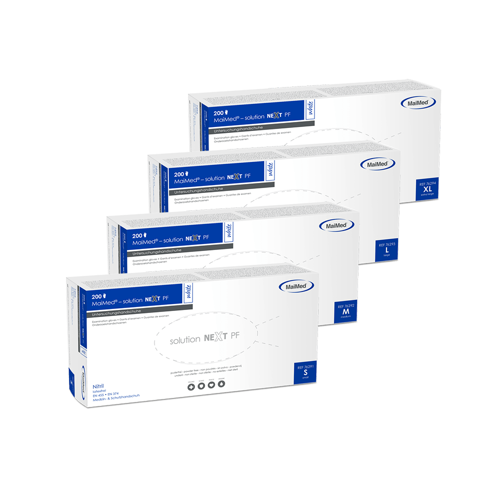 MaiMed-solution next guanti in nitrile bianchi, non sterili, senza lattice, 200 pezzi/scatola