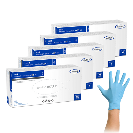 MaiMed-solution next guanti in nitrile blu, non sterili, senza lattice, 200 pezzi/scatola