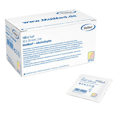 Swab di alcol meditrade 30 x 30 mm tessuto non tessuto bianco a due leggi | Box (100 pezzi)