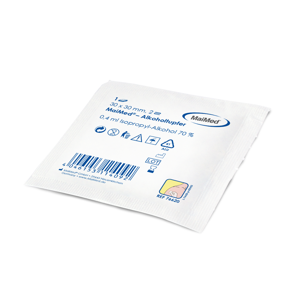 Swab di alcol meditrade 30 x 30 mm tessuto non tessuto bianco a due leggi | Box (100 pezzi)