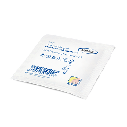 Swab di alcol meditrade 30 x 30 mm tessuto non tessuto bianco a due leggi | Box (100 pezzi)