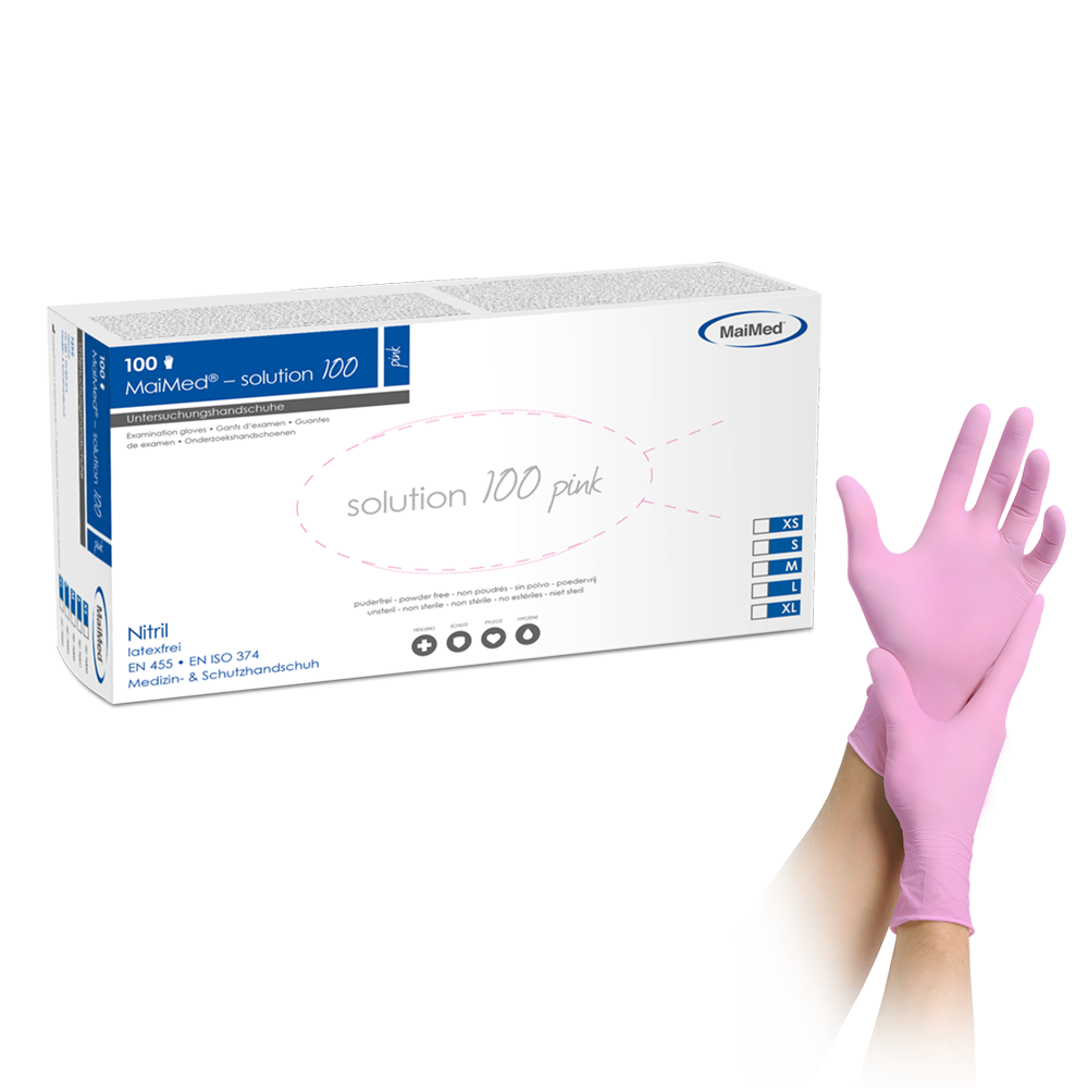 MaiMed-solution 100 guanto rosa non sterile, senza polvere, senza lattice, blu, 100 pezzi/scatola