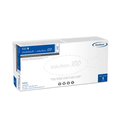 MaiMed-solution 100 guanto bianco non sterile, privo di lattice, bianco, 100 pezzi/scatola