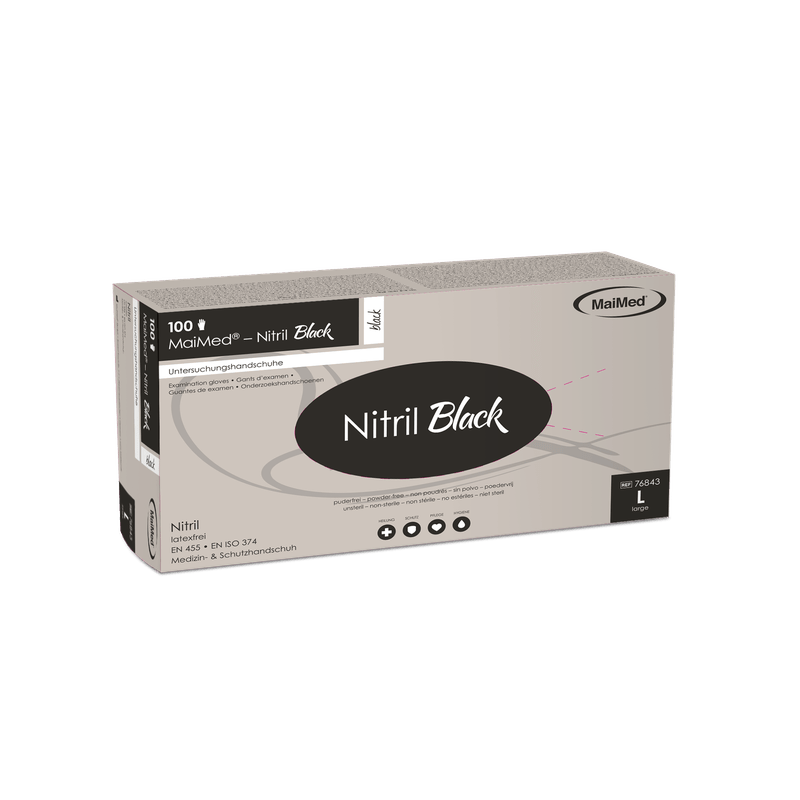 MaiMed-Nitrile Black Guanti neri, non sterili, senza polvere e senza lattice, 100 pezzi/scatola