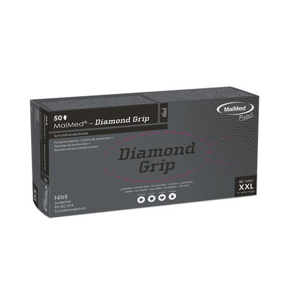 Guanto in nitrile MaiMed-Diamond Grip nero, non sterile, privo di lattice