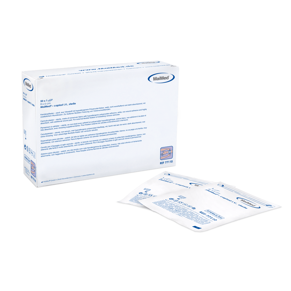 MaiMed-caplast I.V. Cerotto per cannula sterile 8x6 cm con tampone per ferita 50x1 pz/scatola | Scatola (50 pezzi)