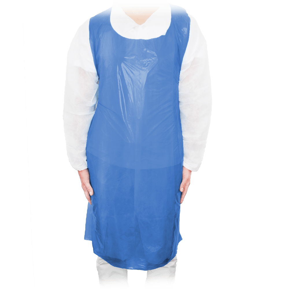 Grembiule MaiMed Light PE, grembiule in PE 75x120 cm blu, 100 pezzi/confezione, bloccato, superficie liscia | Confezione (100 pezzi)
