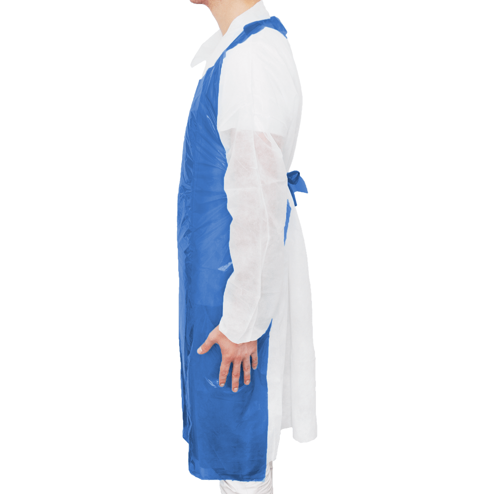 Grembiule MaiMed Light PE, grembiule in PE 75x120 cm blu, 100 pezzi/confezione, bloccato, superficie liscia | Confezione (100 pezzi)